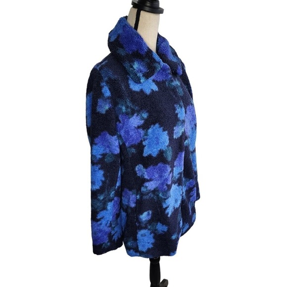 Isaac Mizrahi Live! Floral Printed Faux Fur Shearling Coat Navy QVC Size M - Picture 6 of 16
